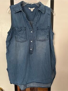 Cato Sleeveless Chambray Tunic Top - Blue